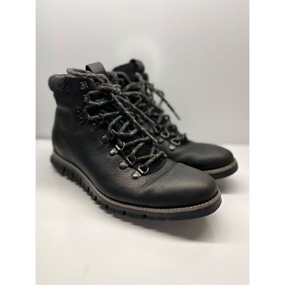 Cole Haan Men's ZeroGrand Leather Lace-Up Hiking Boots Black Men's Size 8M - Picture 1 of 11